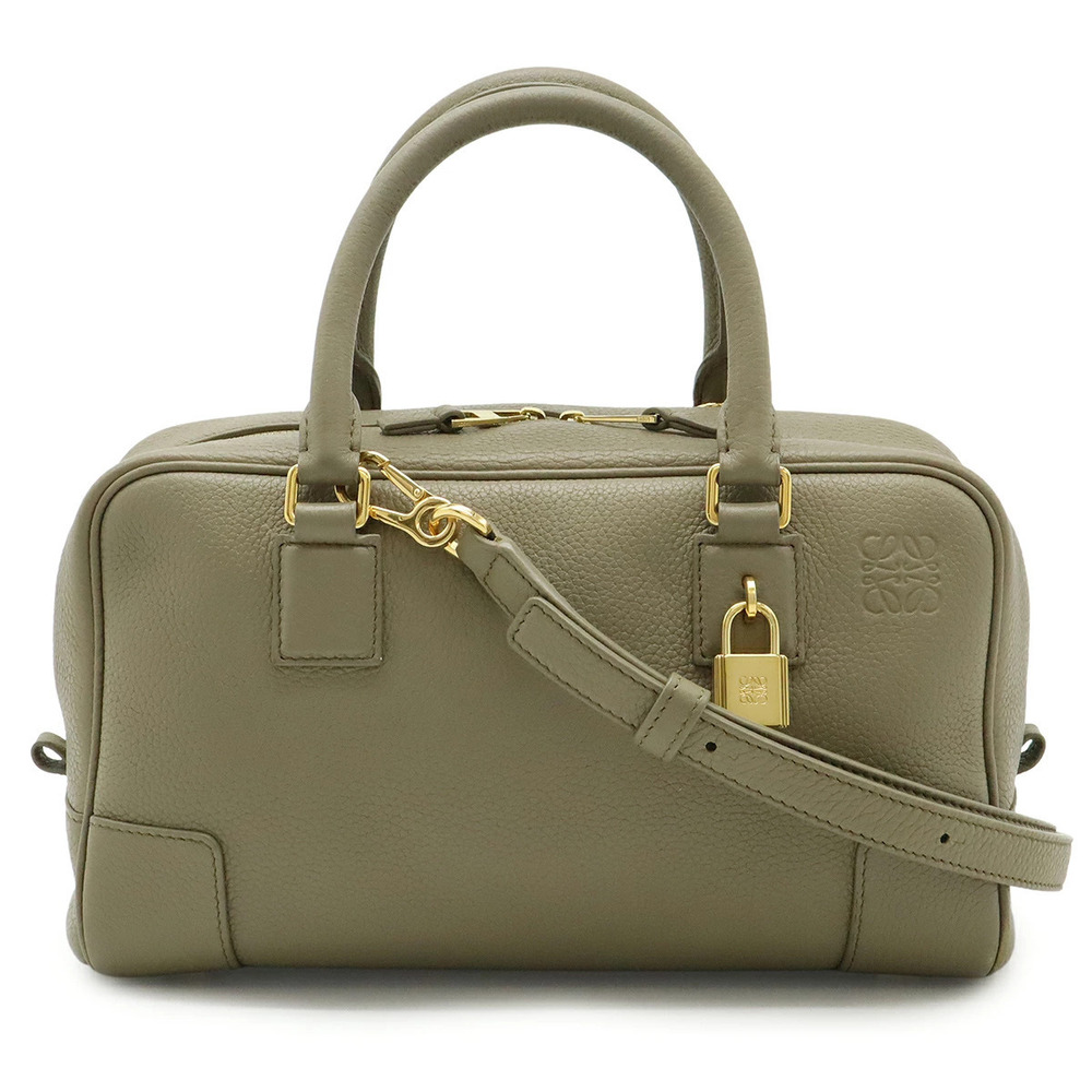 Loewe Amazona Anagram Handbag Boston Shoulder Bag Leather Greige Gray